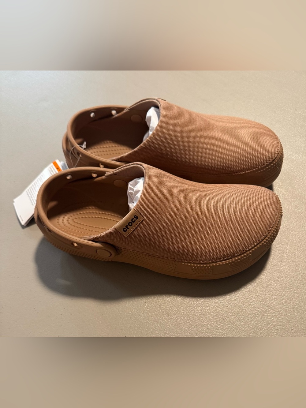 NWT CROCS Womens Canvas Clog in Tan Brown Size 10